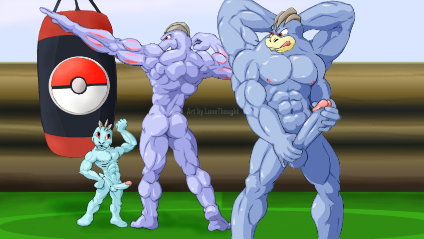 abs ass balls erection flexing full_length humanoid_penis lonethought machamp machoke machop male male_only muscular nintendo nipples penis pokemon pokemon_(species) video_games