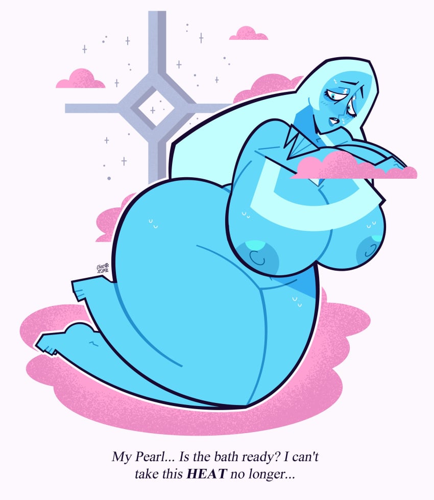 1girls blue_diamond_(steven_universe) blue_eyes blue_hair blue_skin breasts cartoon_network diamond_authority gem_(species) goodbyellow hourglass_figure huge_breasts large_breasts long_hair nipples solo solo_focus steven_universe text thick_thighs white_background wide_hips