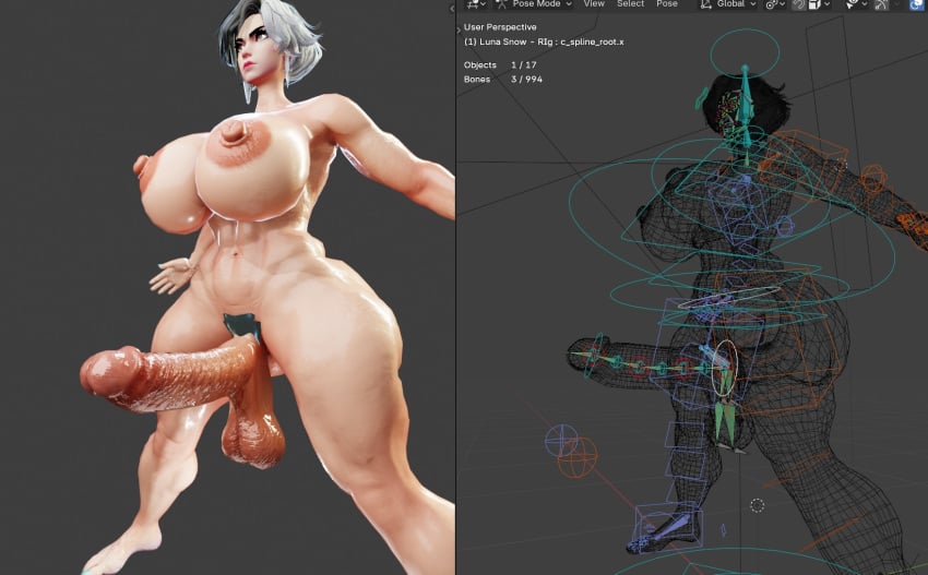 1futa 3d big_ass big_breasts big_penis blender elevenendless futa_only futanari huge_cock luna_snow luna_snow_(marvel_rivals) marvel marvel_rivals model t-pose wireframe