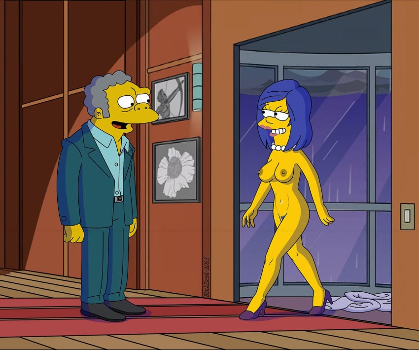 blackzacek cheating marge_simpson moe_szyslak nude_female the_simpsons