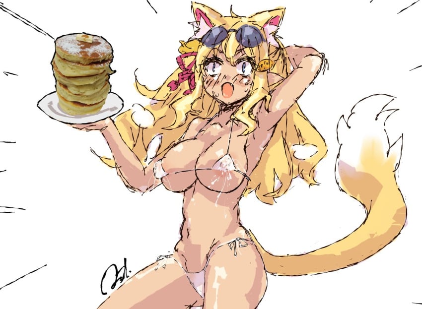 astjiete bikini bikini_bottom bikini_top breasts cat_ears cat_tail catgirl disgaea disgaea_7 lactation large_breasts nippon_ichi_software pancake pirilika