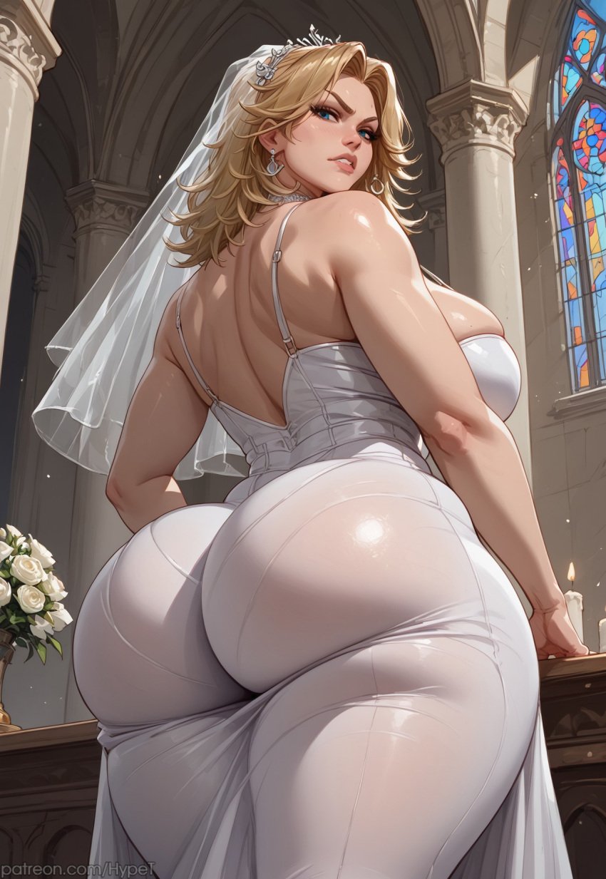 ai_generated ass ass_focus big_breasts blonde_hair blue_eyes breasts church dress fat_ass female hypet invisible_woman invisible_woman_(marvel_rivals) marvel marvel_rivals shiny shiny_skin standing sue_storm tagme thick thick_ass thick_legs thick_thighs thighhighs thighs video_game_character video_game_franchise wedding wedding_dress wedding_veil wide_hips