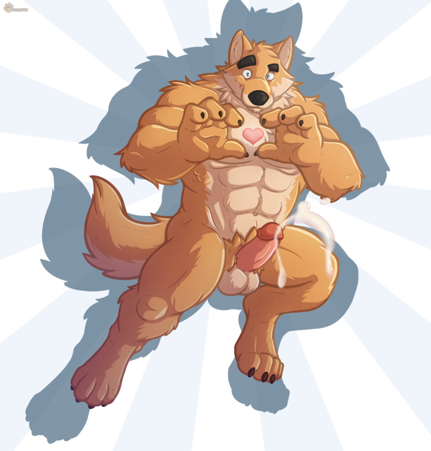 1boy abs almasy biceps canine cum heart male male_only mammal muscular muscular_male pecs penis solo takemoto_arashi