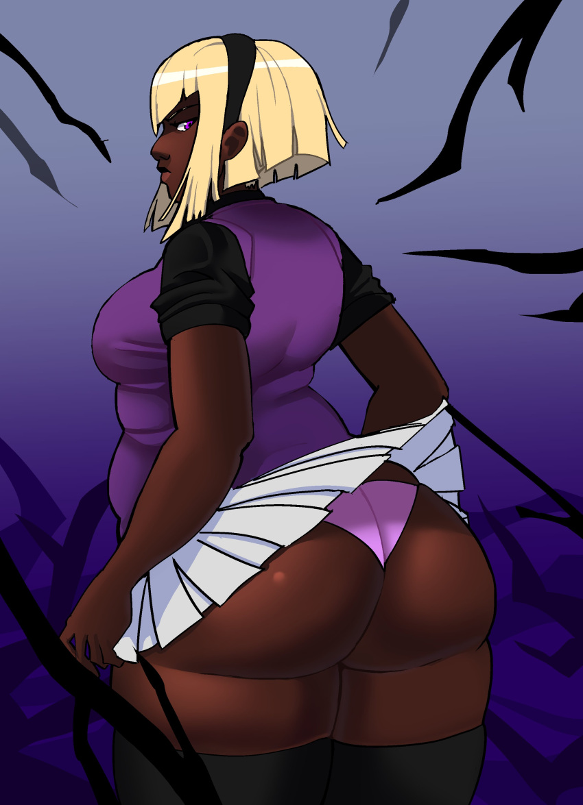 big_ass big_breasts blonde_hair chubby chubby_female dark-skinned_female dark_skin hal9000fanman homestuck human panties purple_panties rose_lalonde skirt skirt_lift