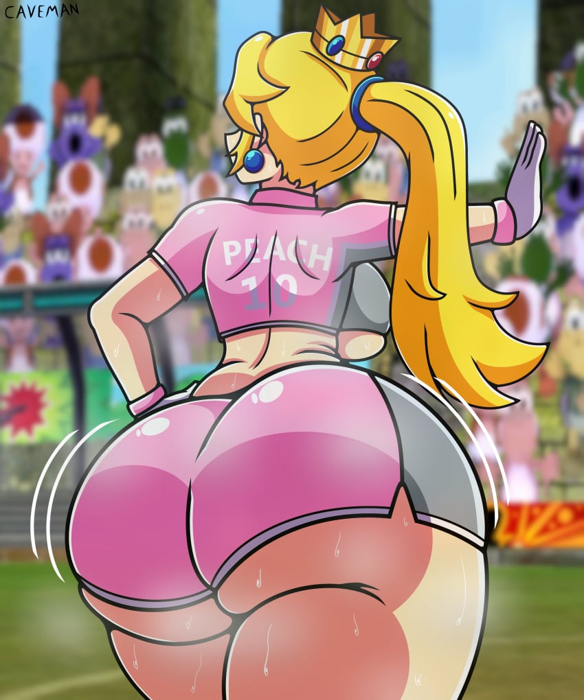 1girls 2024 ass blonde_hair breasts caveman147 female huge_ass mario_(series) mario_strikers mario_strikers_peach_back_view_redraw_(meme) pink_shorts princess_peach shorts solo tank_top