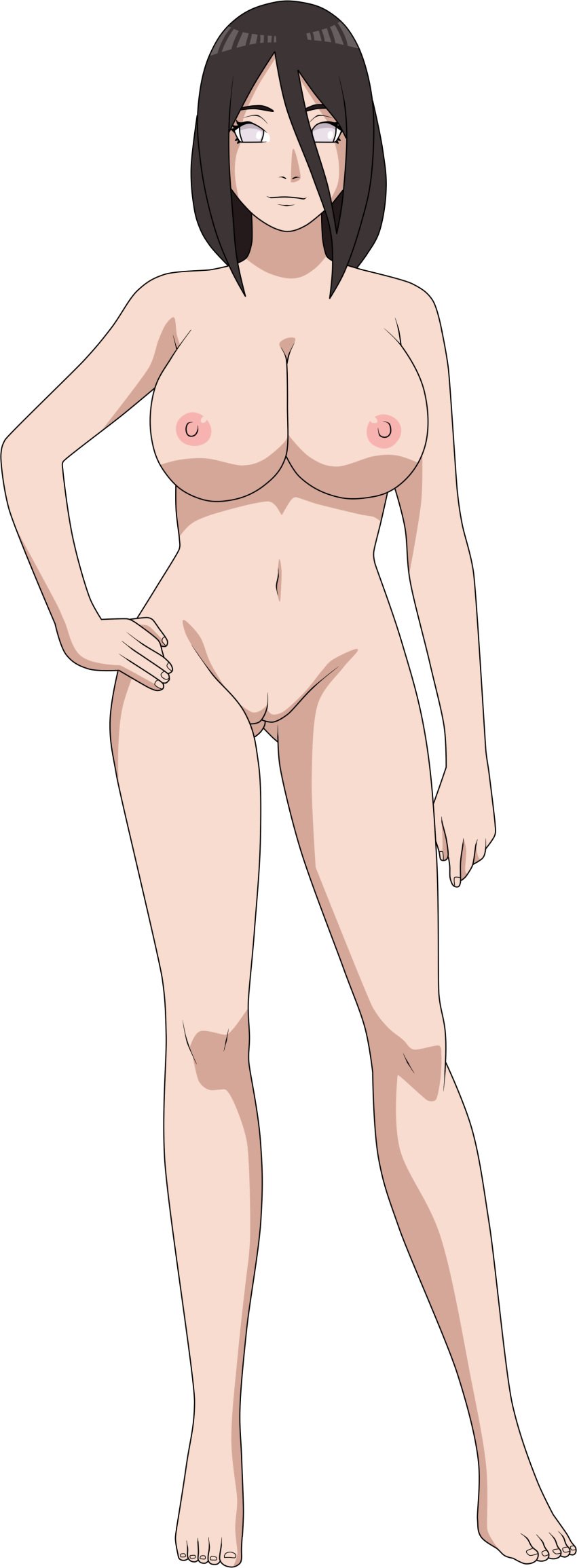 1girls black_hair_female boruto:_naruto_next_generations brown_hair completely_nude completely_nude_female hairless_pussy hanabi_hyuuga hand_on_hip hyuuga_hanabi lionprideart naruto no_pupils nude nude_female transparent_background