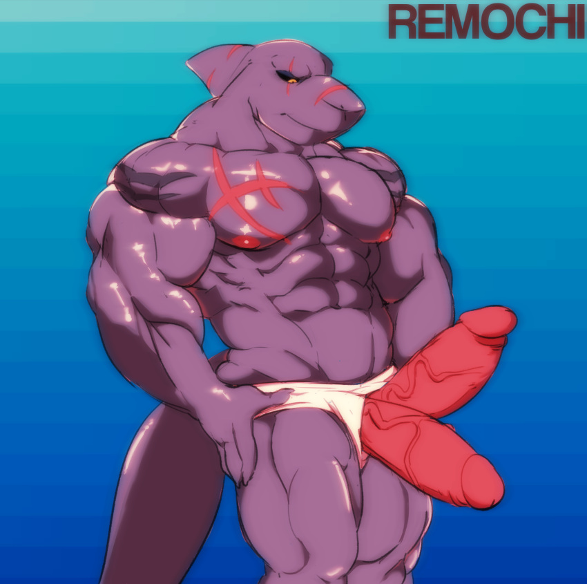 2_penises anthro big_penis clothing diphallia diphallism fish genitals hi_res huge_cock humanoid_genitalia humanoid_penis male marine multi_genitalia multi_penis muscular muscular_anthro muscular_male penis remochi shark solo standing tail underwear