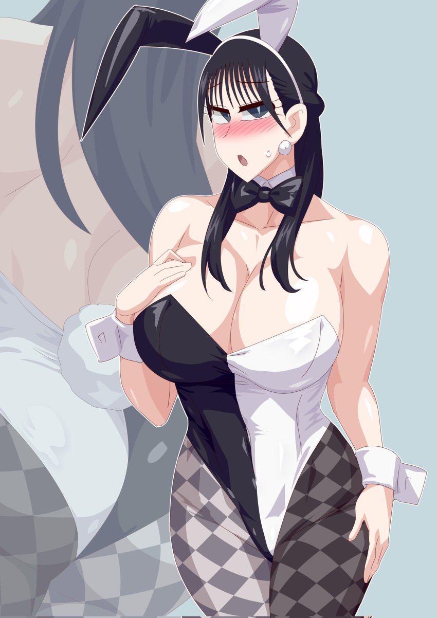 big_boobs big_breast big_breasts black_eyes black_hair black_hair_female blush blushing bowtie bunny_costume bunny_ear bunny_ears bunny_girl bunny_tail bunnygirl bunnysuit embarrassed kamen_rider kamen_rider_geats_(series) large_breast large_breasts otokam1117 pointy_chin tsumuri_(kamen_rider_geats)