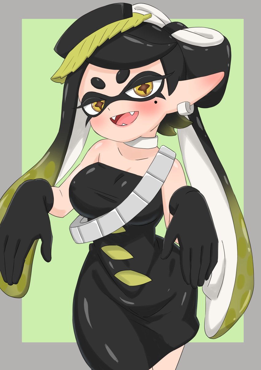 1girls black_gloves blush breasts callie_(alterna) callie_(splatoon) female female_only gloves inkling inkling_girl long_hair looking_at_viewer mole mole_under_eye navel nintendo pointy_ears pussy solo splatoon splatoon_(series) splatoon_3 splatoon_3:_return_of_the_mammalians tentacle tentacle_hair two_tone_hair yawake