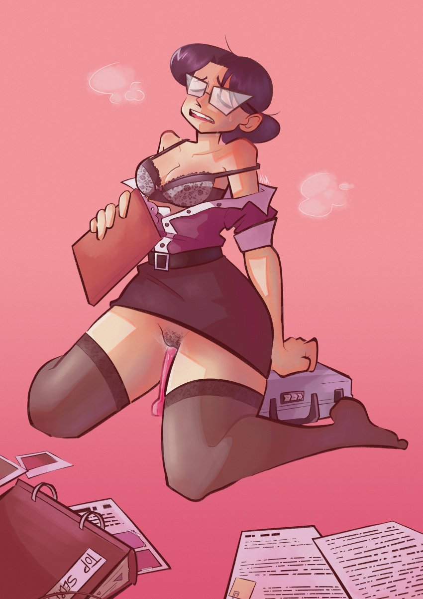 breasts dildo lingerie masturbating masturbation miss_pauling pink_dildo pubic_hair pussy solo_female stress_relief stressed team_fortress_2 tf2 wet