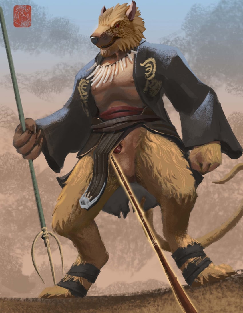 419667 4_claws anthro anthro_only asian_clothing assisted_exposure athletic athletic_anthro athletic_male barely_visible_genitalia barely_visible_penis black_bottomwear black_clothing black_loincloth black_myth:_wukong black_nose bottomwear chinese_clothing claws clothed clothing clothing_lift digitigrade east_asian_clothing feet foot_wraps fur furry furry_only genitals hi_res holding_object holding_weapon jewelry loincloth loincloth_lift long_tail looking_at_viewer looking_down male mammal mustelid musteline necklace nipples no_underwear offscreen_character penis red_eyes robe simple_background solo standing tail topwear true_musteline watermark weapon weasel wraps yellow_body yellow_fur