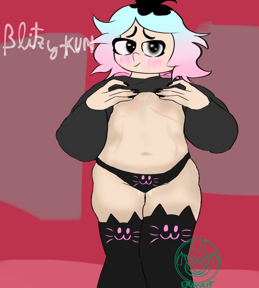 1girls emberlynn_pinkle emberlynn_pinkle_(human_form) female female_focus female_human female_only hell helluva_boss human pussy_juice socks thick_thighs