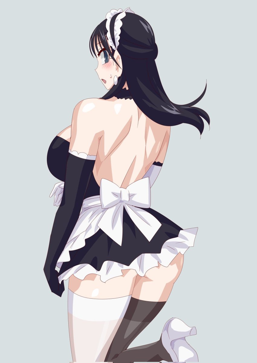 big_boobs big_breast big_breasts black_eyes black_hair black_hair_female blush blushing bowtie embarrassed kamen_rider kamen_rider_geats_(series) large_breast large_breasts maid maid_dress maid_headdress maid_outfit maid_uniform otokam1117 tsumuri_(kamen_rider_geats)