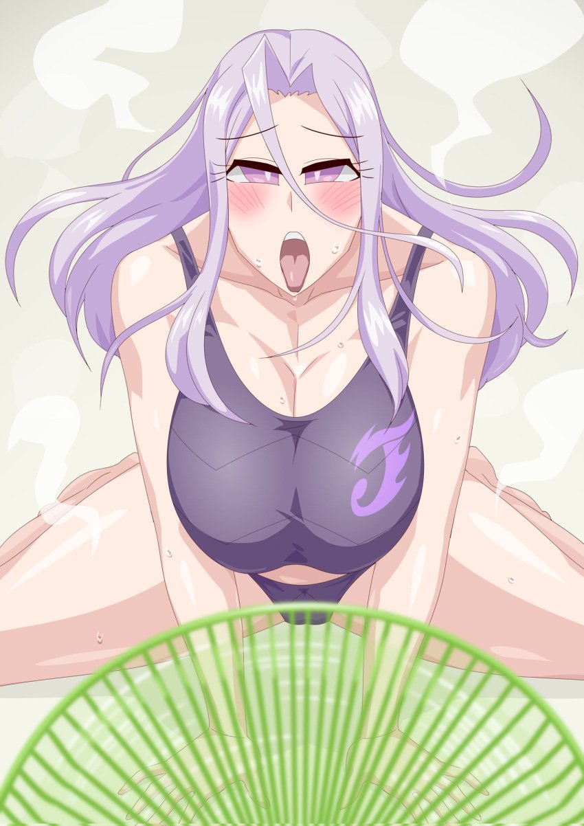 ahe_gao ahegao ahegao_face big_boobs big_breast big_breasts blush blushing bowtie cooling_off fan fuuto_pi kamen_rider kamen_rider_w large_breast large_breasts otokam1117 purple_eyes purple_hair tokime