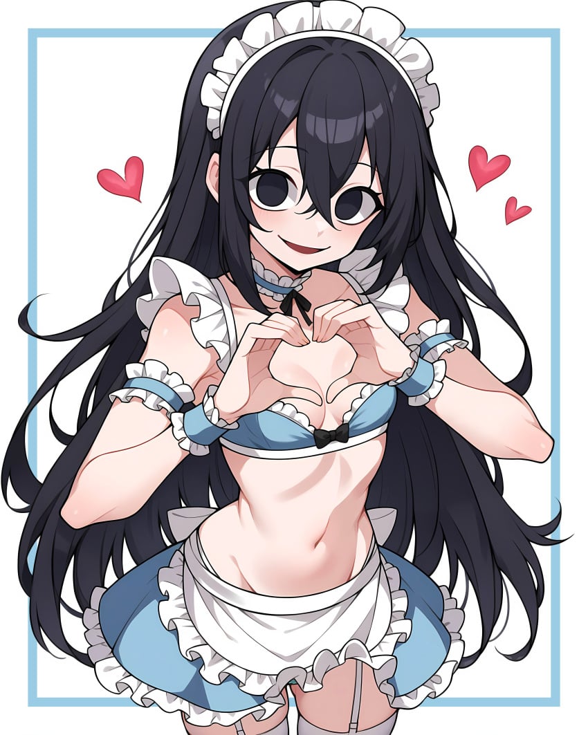 100_kanojo ai_generated black_hair blush empty_eyes heart kimi_no_koto_ga_dai_dai_dai_dai_daisuki_na_100-nin_no_kanojo long_hair maid maid_headdress smile stabletomboy the_100_girlfriends_who_really_really_really_really_really_love_you zetsubouda_meru