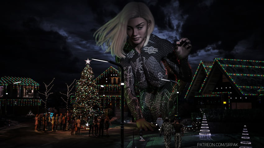 army christmas christmas_tree giant_breasts giantess lights presents scar science_fiction snow winter