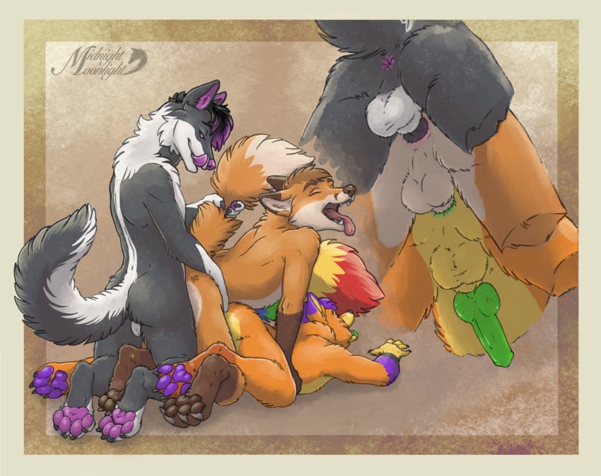 4_toes absurd_res acewolfborn anal anal_knotting anal_sex animal_genitalia animal_penis anthro anthro_on_anthro anthro_penetrated anthro_penetrating anthro_penetrating_anthro anus ass balls balls_deep black_hair black_penis brown_ears brown_hair brown_nose brown_pawpads brown_paws canid canine canine_genitalia canine_penis canis claws closed_eyes cutaway detached_sheath dipstick_ears dipstick_tail dominant dominant_male ear_markings erection feet fluffy fluffy_balls fluffy_sheath fluffy_tail fox fur genitals gloves_(marking) grabbing_from_behind green_anus green_penis grey_body grey_tail group group_sex hair hi_res holding_hips holding_stomach holding_tail holding_tail_up knot knotting leg_markings licking licking_lips looking_pleasured lying male male/male male_penetrated male_penetrating male_penetrating_male mammal markings midnight_moonlight multicolored_body multicolored_ears multicolored_fur multicolored_tail narrowed_eyes neck_tuft on_front on_ground orange_paws pawpads paws penetration penis pink_anus pink_pawpads pur3bolt purple_anus purple_butt purple_eyes purple_hair purple_nose purple_pawpads purple_penis purple_tongue rainbow_tail raised_tail red_fox red_penis red_tail_tip rosfox sandwich_position sex sheath simple_background socks_(marking) spread_anus spreading submissive submissive_male submissive_penetrated tail tail_grab tail_markings toe_claws toes tongue tongue_out trio true_fox tuft white_balls white_body white_fur white_paws white_tail white_tail_tip wolf yellow_body
