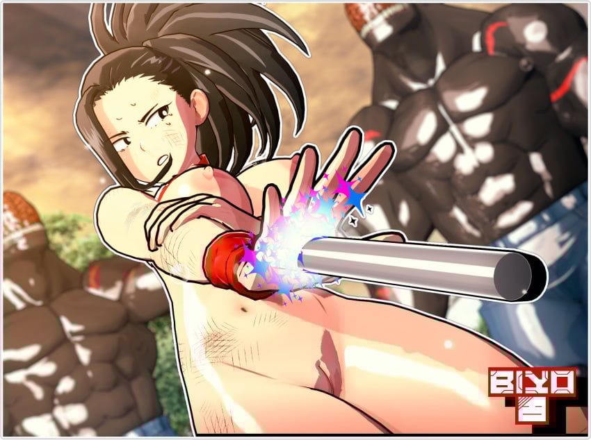 1girls 3d 3d_(artwork) angry annoyed big_breasts biyo black_hair breasts clothed clothed_female female fight hero_outfit_(mha) heroine heroine_in_trouble imminent_rape imminent_sex koikatsu momo_yaoyorozu monster multiple_boys my_hero_academia nomu stick superheroine torn_clothes usj_nomu