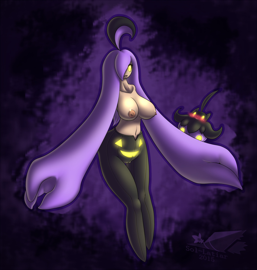 2015 alternate_color ambiguous_gender anthro areolae black_skin blush breasts clitoris duo female feral glowing gourgeist hair latiar long_hair navel nintendo nipples nude pokémon_(species) pokemon pokemorph pumpkaboo purple_hair pussy shiny_gourgeist shiny_pokemon shiny_pumpkaboo wide_hips