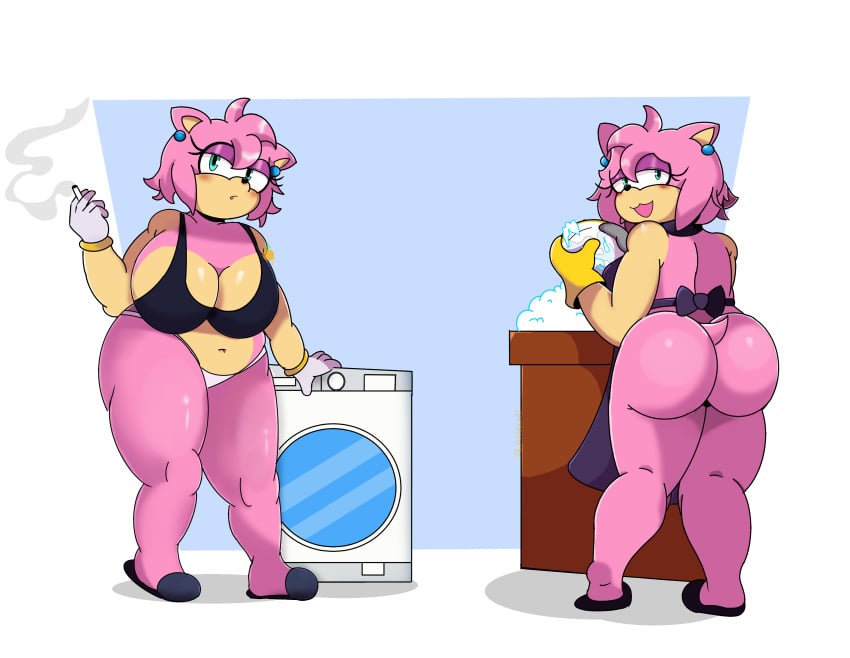 1girls absurd_res amy_rose anthro apron apron_only ass ass_focus big_breasts big_butt blue_body breasts canid couple_sex duo eulipotyphlan fanart female green_eyes hair heart_symbol hearts_around_head hedgehog hi_res hybrid laranxart leaning leaning_on_table looking_at_another looking_at_viewer looking_back looking_pleasured male male/female mammal mature_female mature_male milf muscular mythological_canine mythological_creature mythology pink_body pink_fur pink_hair pink_skin purple_background rodent round_ass round_butt sega self_upload short_hair smile sonic_(series) sonic_the_hedgehog_(series) textless_version washing washing_dishes washing_machine