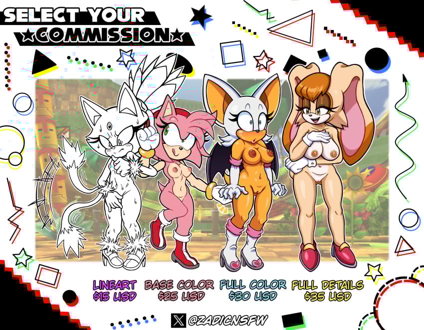 4girls accessory amy_rose anthro areola arm_under_breasts bat bat_wings big_ass big_breasts big_ears black_nose black_wings blaze_the_cat blue_eyes blush blush_lines bodily_fluids boobs_out boots bracelet breasts brown_areola brown_eyes brown_hair brown_nipples bunny_girl clothing commission commissions_open covering covering_breasts covering_crotch dipstick_ears dipstick_tail domestic_cat ear_markings embarrassed eulipotyphlan exibitionism exposed_breasts exposed_pussy felid feline felis female flat_chested floppy_ears footwear forehead_gem front_view fur gem gloves green_eyes group hair_accessory hairband hand_on_chest handwear handwear_and_footwear_only head_tuft hedgehog hi_res jewelry lagomorph leporid long_ears lop_ears mammal markings mature_female membrane_(anatomy) membranous_wings mobian_(species) multicolored_ears naked_female navel nervous nipples nude open_mouth open_smile orange_body orange_fur pinch pink_areola pink_body pink_clothing pink_footwear pink_fur pink_hair pink_nipples pink_shoes pose rabbit red_clothing red_footwear red_shoes rouge_the_bat sega shoes small_breasts smile sonic_(series) sonic_the_hedgehog_(series) surprised sweat sweatdrop tail tail_markings tan_body tan_fur text thick_thighs tongue tongue_out tuft vagina vanilla_the_rabbit white_body white_boots white_clothing white_footwear white_fur white_gloves white_handwear wide_eyed wide_hips wing zadicnsfw