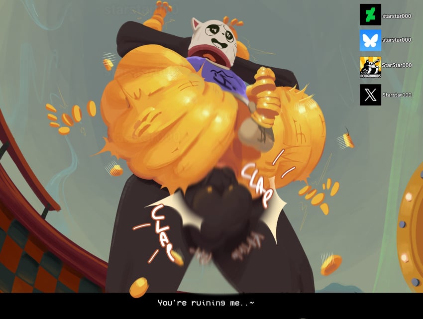 2025 3_toes 4_fingers absurd_res anal anal_sex animate_inanimate anthro anthro_penetrated ass ball_size_difference balls big_balls big_butt big_penis black_balls black_eyes black_penis blue_clothing blue_shirt blue_topwear bouncing_butt cjk_character clothing coin collar dialogue domestic_cat dream_bbq duo ena_(series) english_text erection faceless_character faceless_humanoid faceless_male feet felid feline felis femboy fingers floating_arms floating_head full_nelson gay gay_anal gay_domination gay_sex genitals glans gold_(metal) gold_coin grey_balls half-closed_eyes heart_eyes heart_symbol hi_res huge_balls huge_butt huge_cock huge_thighs humanoid humanoid_on_anthro humanoid_penetrating humanoid_penetrating_anthro kane_(ena) legs_above_head living_coin looking_pleasured low-angle_view male male/male male_penetrated male_penetrating male_penetrating_male mammal money_bag narrowed_eyes open_mouth penetration penis penis_size_difference pupils red_collar red_inner_ear reverse_stand_and_carry_position sex shirt standing standing_sex starstar000 text thick_thighs toes topwear whiskers white_body white_pupils worm's-eye_view yellow_body yellow_glans