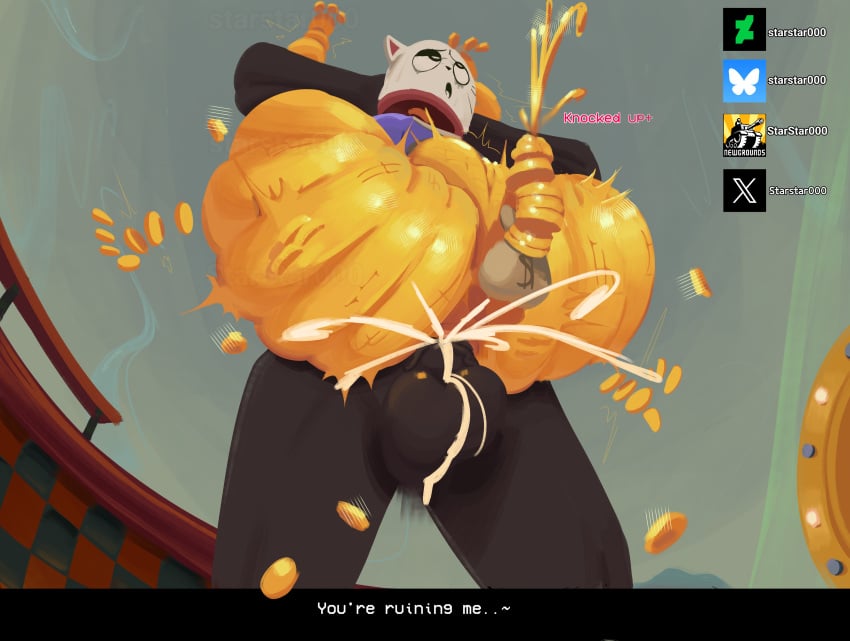 2025 3_toes 4_fingers absurd_res anal anal_orgasm anal_sex animate_inanimate anthro anthro_penetrated ass ball_size_difference balls big_balls big_butt big_penis black_balls black_eyes black_nose black_penis blue_clothing blue_shirt blue_topwear bodily_fluids bouncing_butt cjk_character clothing coin collar colored_cum cum cum_inside cum_splatter cumshot dialogue domestic_cat duo ejaculation ena_(series) english_text erection eye_roll faceless_character faceless_humanoid faceless_male feet felid feline felis femboy fingers floating_arms floating_head full_nelson genital_fluids genitals glans gold_(metal) gold_coin grey_balls hands-free hi_res huge_balls huge_butt huge_cock huge_thighs humanoid humanoid_on_anthro humanoid_penetrating humanoid_penetrating_anthro inflation inflation kane_(ena) legs_above_head living_coin looking_pleasured low-angle_view male male/male male_penetrated male_penetrating male_penetrating_male mammal money_bag open_mouth orgasm penetration penis penis_size_difference pupils red_collar red_inner_ear reverse_stand_and_carry_position sex shirt standing standing_sex starstar000 text thick_thighs toes topwear unusual_bodily_fluids unusual_cum unusual_genital_fluids whiskers white_body white_pupils worm's-eye_view yellow_body yellow_cum yellow_glans