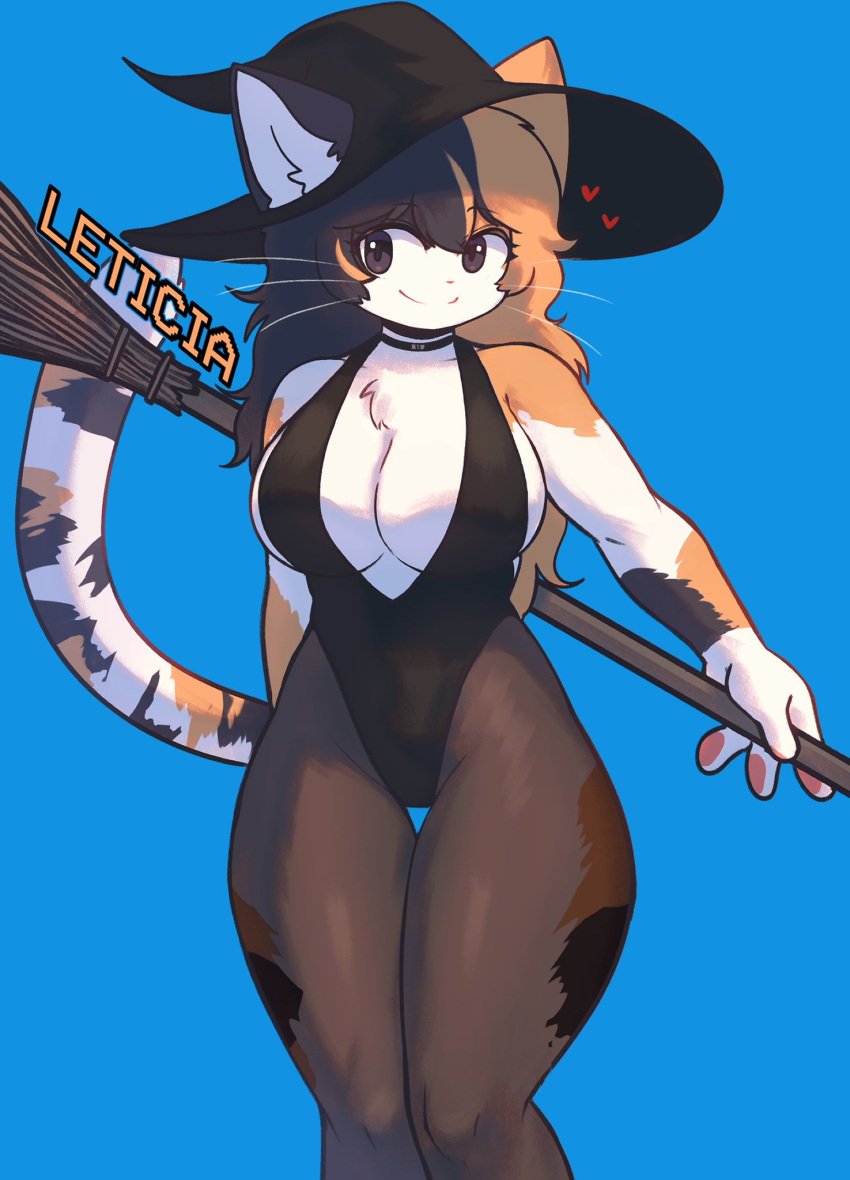 1girls breasts broom calico_cat calico_pattern cat_ears cat_tail catgirl feline female female_only fur furry furry_female furry_only furryjuana leotard looking_at_viewer medium_breasts smile smiling_at_viewer solo solo_female solo_focus stockings thick_thighs thighs witch witch_hat