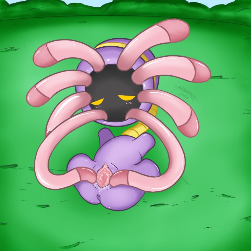 2015 anus blush female female_only feral lileep masamaki nintendo pokémon_(species) pokemon presenting pussy pussy_juice simple_background solo spread_legs spread_pussy spreading