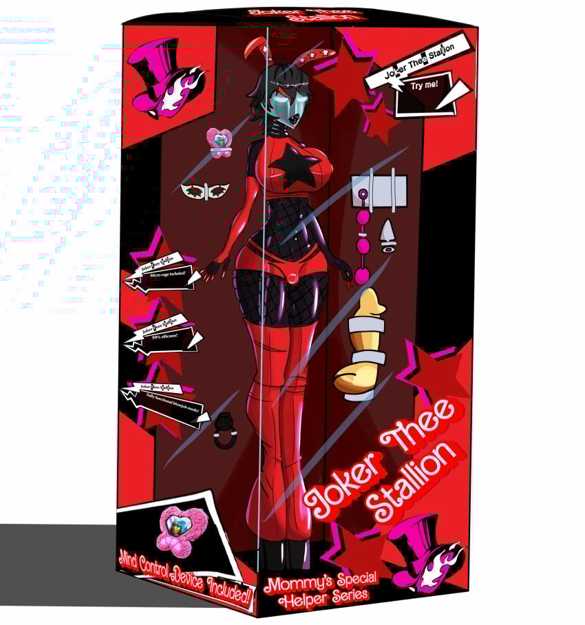 big_breasts bimbo bimbo_body bimbofication bimbofied bulging_breasts crabla dildo doll doll_box dollification english_text female hypnosis joker_(persona) mind_control persona platform_heels rule_63 sex_doll sex_doll_transformation sex_toy shadow_(persona) shadow_waitress transformation
