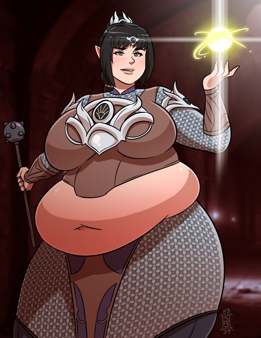 baldur's_gate_3 bbw cellulite deep_navel huge_belly love_handles lovehandles navel overweight_female shadowheart tagme tagme_(artist) tight_clothing wardrobe_malfunction