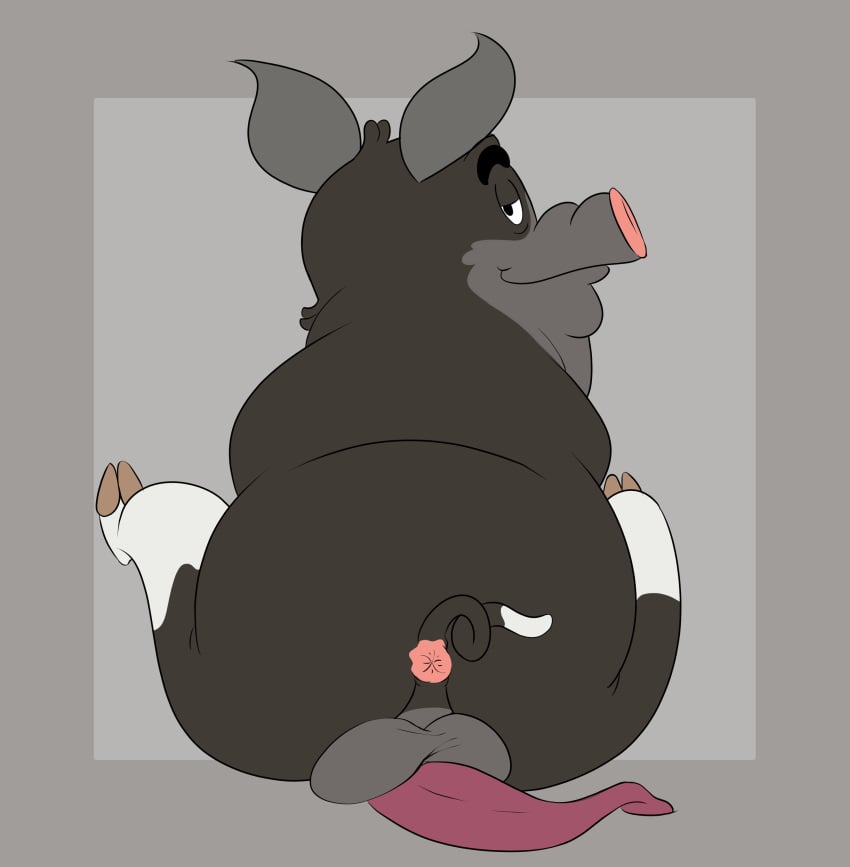 20th_century_fox absurd_res animal_genitalia animal_penis anus ass balls berkshire_pig black_body black_fur bob-jiggles curled_tail disney domestic_pig erection eyebrows fur genitals grey_background half-closed_eyes hi_res hooves housebroken legs_up looking_at_viewer looking_back looking_back_at_viewer male male_only mammal max_(housebroken) multicolored_body narrowed_eyes overweight overweight_male penis porcine_penis raised_tail rear_view rounded_ears simple_background sitting smile smiling_at_viewer smirk smirking_at_viewer snout solo spread_legs spreading suid suine sus_(pig) tail tail_anus thick_eyebrows