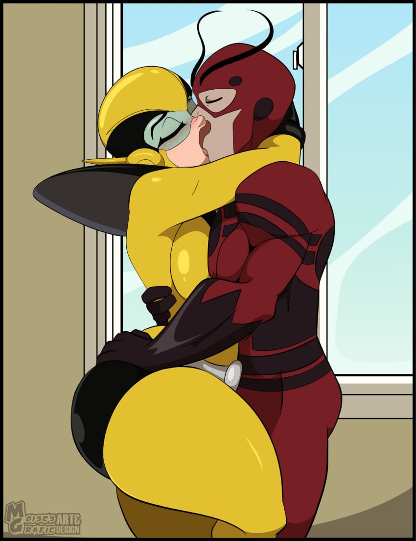 1boy 1girls ant-man ant-man_(series) ass big_ass big_breasts big_butt blonde_hair blonde_hair_female bodysuit breast_press breast_squeeze breasts couple hank_pym kissing lipstick marvel marvel_comics moisesgrafic rita_demara short_hair short_hair_female short_hair_male straight superhero superhero_costume superheroine tagme yellow_jacket yellow_jacket_(marvel) yellow_jacket_(rita_demara)