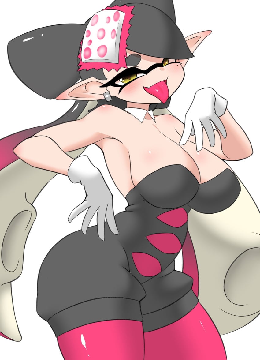 +_+ 1girls bare_shoulders big_breasts breasts callie_(splatoon) earrings female huge_breasts inkling inkling_girl jewelry jumpsuit large_breasts looking_at_viewer mole mole_under_eye nintendo nobunagapero pero_(pero7762) pointy_ears sleeveless splatoon tentacle_hair tongue tongue_out twintails two_tone_hair white_background wide_hips yellow_eyes