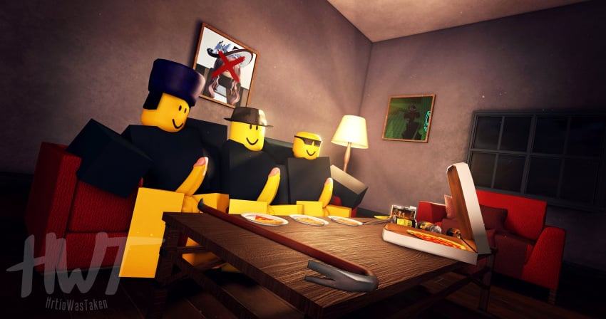 3boys 3d balls bloxy_cola bottomless couch crowbar dream_game hrtiowastaken lamp living_room mafioso_(dream_game) nashatra_bealdhild penis pizza roblox roblox_game robloxian soda_can tagme watermark yellow_body