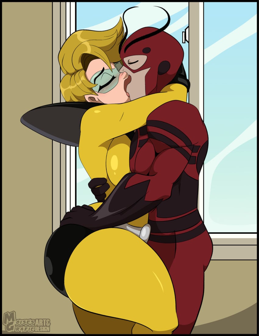 1boy 1girls ant-man ant-man_(series) ass big_ass big_breasts big_butt blonde_hair blonde_hair_female bodysuit breast_press breast_squeeze breasts couple hank_pym kissing lipstick marvel marvel_comics moisesgrafic rita_demara short_hair short_hair_female short_hair_male straight superhero superhero_costume superheroine tagme yellow_jacket yellow_jacket_(marvel) yellow_jacket_(rita_demara)