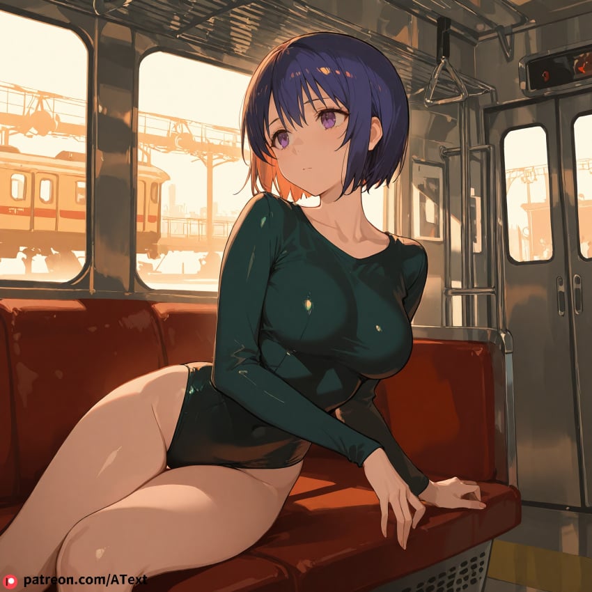 ai_generated athletic_leotard beautfiul_background cafeteria dim_candlelight drunk large_breasts prone sairenji_haruna stunning_backgroud train_interior