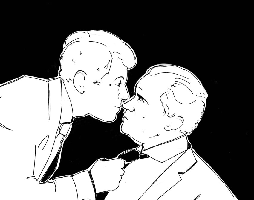 almost_kissing black_and_white black_background john_f._kennedy male/male male_only old_man_yaoi politician politics president richard_nixon sketch sweat