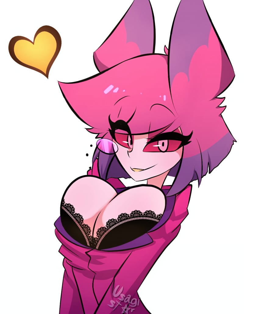 1girl 1girls 2021 2021s alastor_(hazbin_hotel) alastoria_(hazbin_hotel) animal_ears artist_name artist_signature big_breasts breasts camel_toe cameltoe cleavage clothed clothed_female clothing crossgender eyelashes female female_alastor_(hazbin_hotel) female_focus female_only female_solo genderswap genderswap_(mtf) hair hazbin_hotel heart heart_symbol hi_res huge_breasts looking_at_viewer monocle mtf_crossgender pink pink_clothing pink_eyes pink_eyes_female pink_hair pink_hair_female pink_sclera rule63 rule_63 seductive seductive_eyes seductive_look seductive_smile simple_background smile smiling smiling_at_viewer smooth_skin solo solo_female solo_focus usagi_star vivienne_medrano white_background