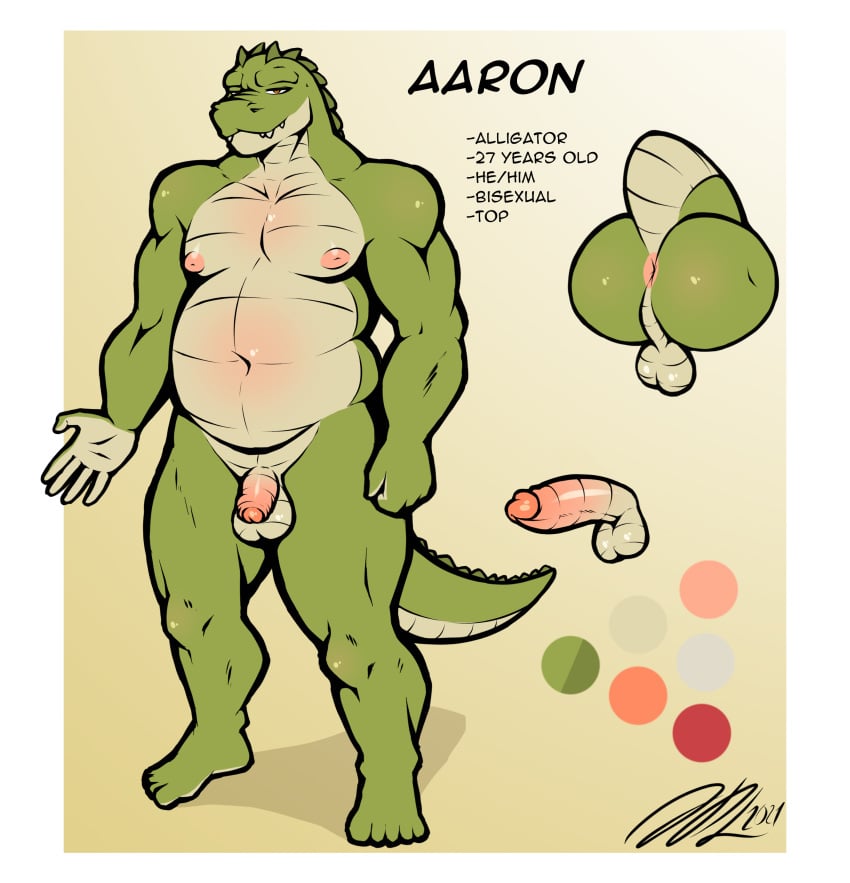 2021 aaron_(fiercedeitylynx) absurd_res alligator alligatorid anthro anus ass backsack balls character_name crocodilian disembodied_hindquarters disembodied_penis english_text erection feet fiercedeitylynx flaccid foreskin front_view genitals gradient_background hi_res humanoid_feet humanoid_hands male moobs muscular muscular_anthro muscular_male navel overweight overweight_anthro overweight_male partially_retracted_foreskin penis plantigrade presenting presenting_hindquarters rear_view reptile scalie signature simple_background stated_adult stated_age stated_bisexuality stated_sexuality tail teeth text