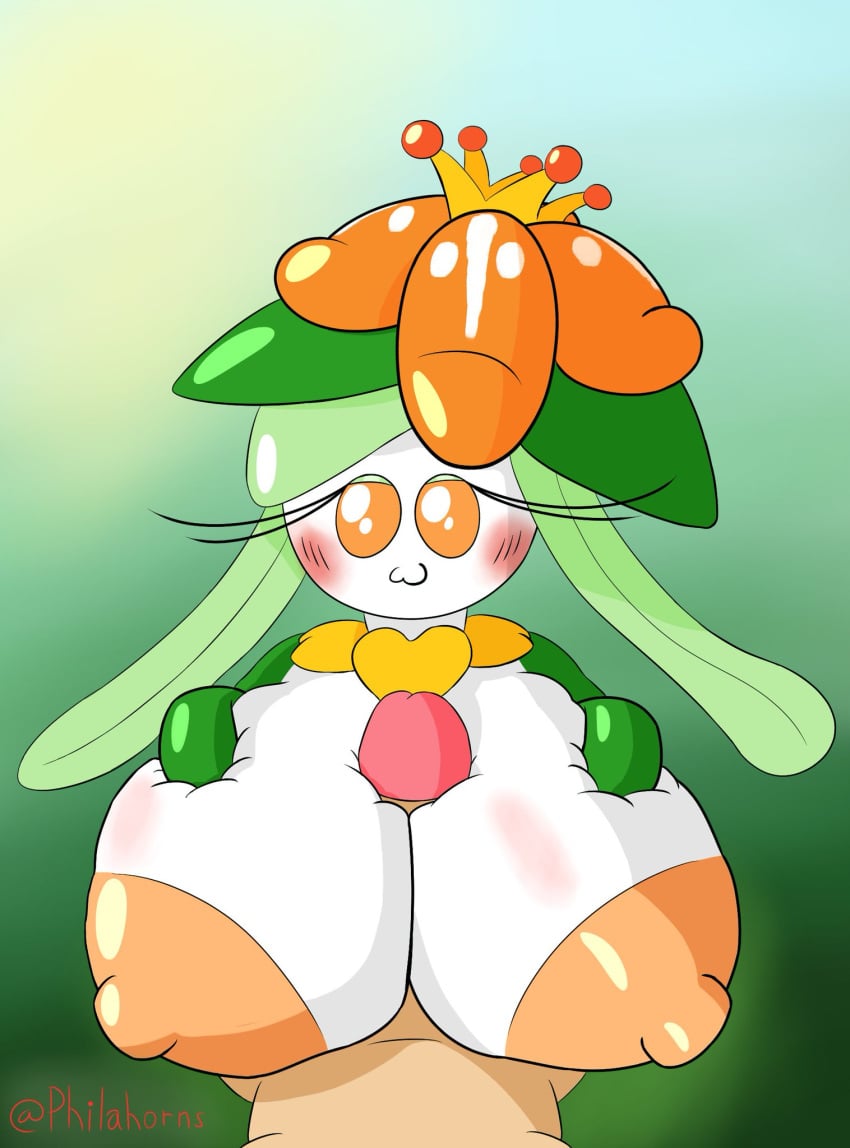 1boy 1girls 2d 2d_(artwork) :3 big_breasts big_penis blush breasts breasts_bigger_than_head crown eyelashes female flower flower_on_head generation_5_pokemon hand_on_breast hi_res huge_nipples human humanoid lilligant long_hair looking_at_viewer male nipple orange_eyes orange_nipples penis philahorns plant_girl pokemon pokemon_(species) pokemon_bw tagme video_game_character video_games white_body