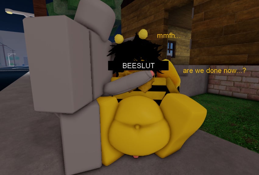 2boys 3d after_sex bee censor_bar cum cumflated_belly cumflation femboy femboysub gay gay_sex inflation lamentlife_(oc) male_on_femboy outdoors public roblox roblox_avatar roblox_studio robloxian text