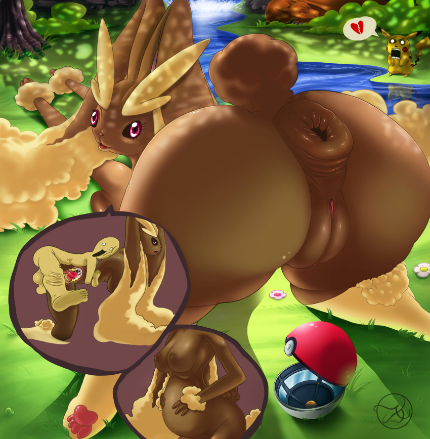 1boy 1boy1girl 1girls anthro anus ass bent_over breasts brown_fur butt_crack creampie cum cum_in_pussy cum_inside derp female fur furry human interspecies lagomorph li0nie long_ears looking_at_viewer looking_back lopunny mammal nintendo nude pikachu pokemon pokemon_(species) pregnant presenting presenting_anus presenting_hindquarters presenting_pussy puffy_anus pussy rabbit sex vaginal_penetration wet wet_pussy x-ray