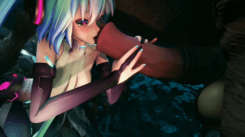 3d animated blush breasts erection fellatio female handjob hatsune_miku hatsune_miku_(append) heart-shaped_pupils horse huge_balls huge_cock human interspecies male oral penis penis_lick sleeves small_breasts straight two-handed_handjob vocaloid zoophilia