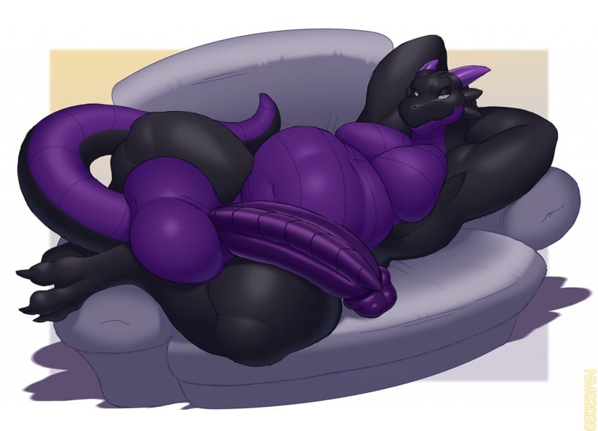 big_balls big_penis chubby gideon gylph hyper lizard naked nazuu nazuu-monster relaxing scalie sofa