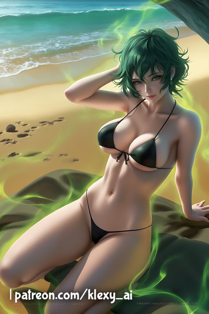 1female 1girls ai_generated asian asian_female bikini black_bikini black_swimsuit black_swimwear clothes clothing female female_only green_hair green_hair_female hourglass_figure japanese japanese_female klexyai long_hair long_hair_female one-punch_man patreon_link solo solo_female swimsuit swimwear tagme tatsumaki voluptuous voluptuous_female