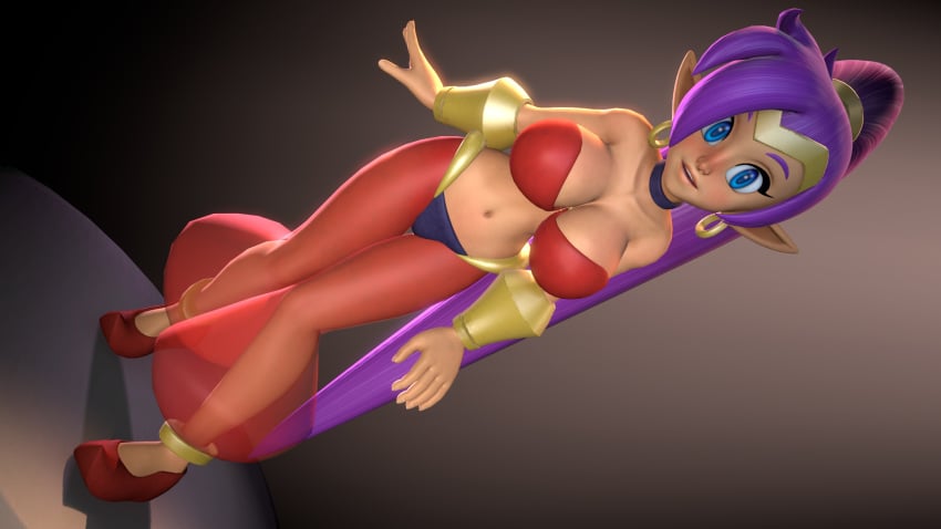 1girls 3d blue_eyes breasts cleavage curvy dark-skinned_female dark_skin dutch_angle earrings female female_only hair_ornament large_breasts legoguy9875 legs long_hair long_legs midriff navel panties pointy_ears ponytail purple_hair see-through see-through_clothing shantae shantae_(character) smooth_skin