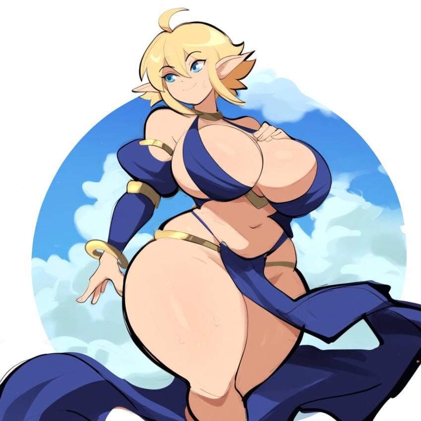 1girls ai_generated blonde_hair blue_eyes elf fantasy female female_only huge_breasts mullon nameless_character novelai original revealing_clothes solo voluptuous voluptuous_female wide_hips