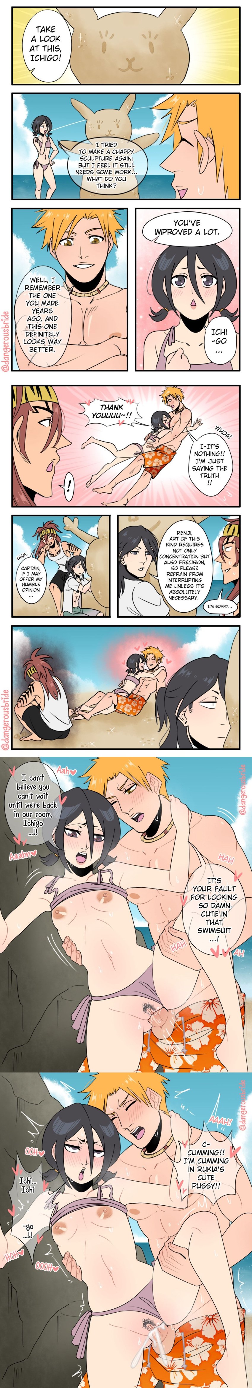 1boy 1boy1girl 1girls 2d 2d_(artwork) ass beach bleach breasts comic comic_page comic_panel comic_strip dialogue erection female full_comic genitals ichigo_kurosaki kuchiki_rukia male/female male_penetrating male_penetrating_female penis penis_in_pussy pussy sex straight straight_sex tagme text vagina vaginal_penetration vaginal_penetration vaginal_sex