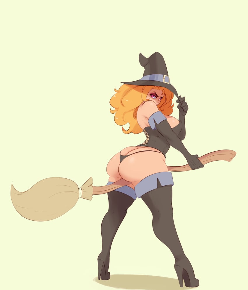 adagio_dazzle ass ass_cleavage bare_shoulders black_legwear breasts broom butt_crack corset curvy elbow_gloves equestria_girls eyeshadow female female_only friendship_is_magic full-length_portrait full_length gloves hat high_heel_boots high_heels highres huge_ass human humanized large_breasts long_hair looking_at_viewer makeup my_little_pony orange_hair personification pink_eyes portrait rainbow_rocks solo standing sunnysundown thick_thighs thigh_boots thighhighs thong underwear wide_hips witch witch_hat